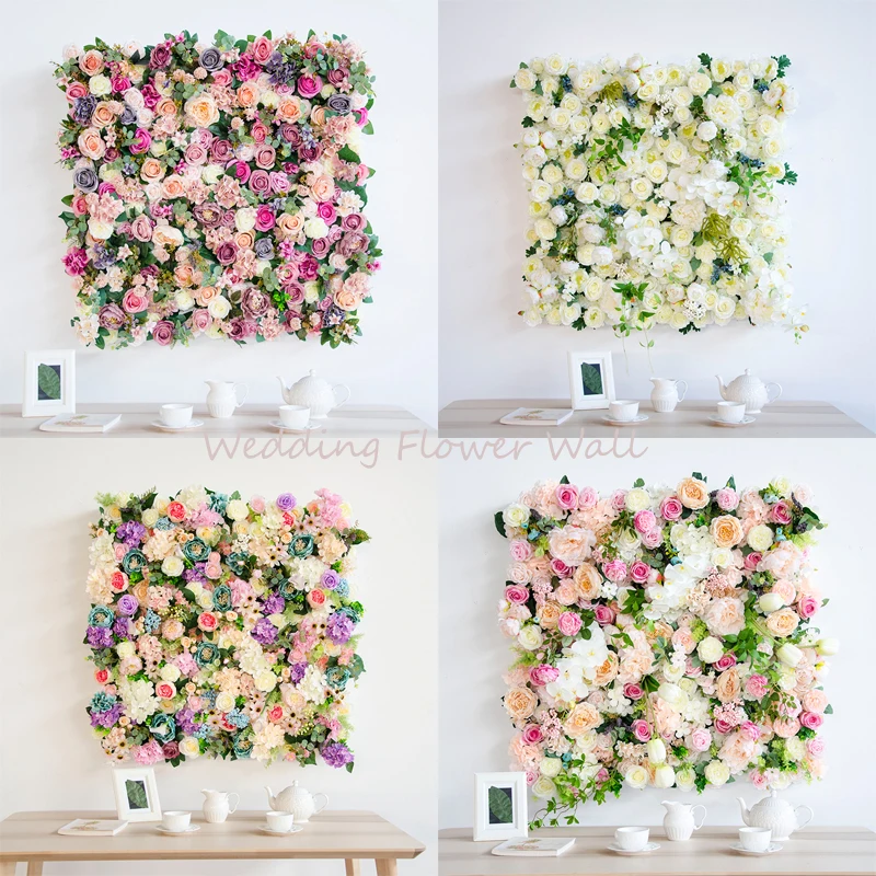 

1m*1m artificial flower wedding decoration background wall silk rose Peony hydrangea tulip mix plant simulation flowers row