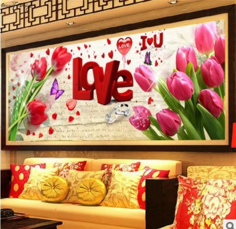 2019 NEW 5D DIY LOVE Tulip Diamond Painting Couple Romantic Wedding Decoration Living Room Bedroom Wall Sticker | Дом и сад