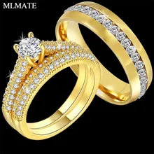 Золотой цвет CZ циркон палец кольцо набор обручальные кольца пары подарок для женщин и мужчин ювелирные изделия