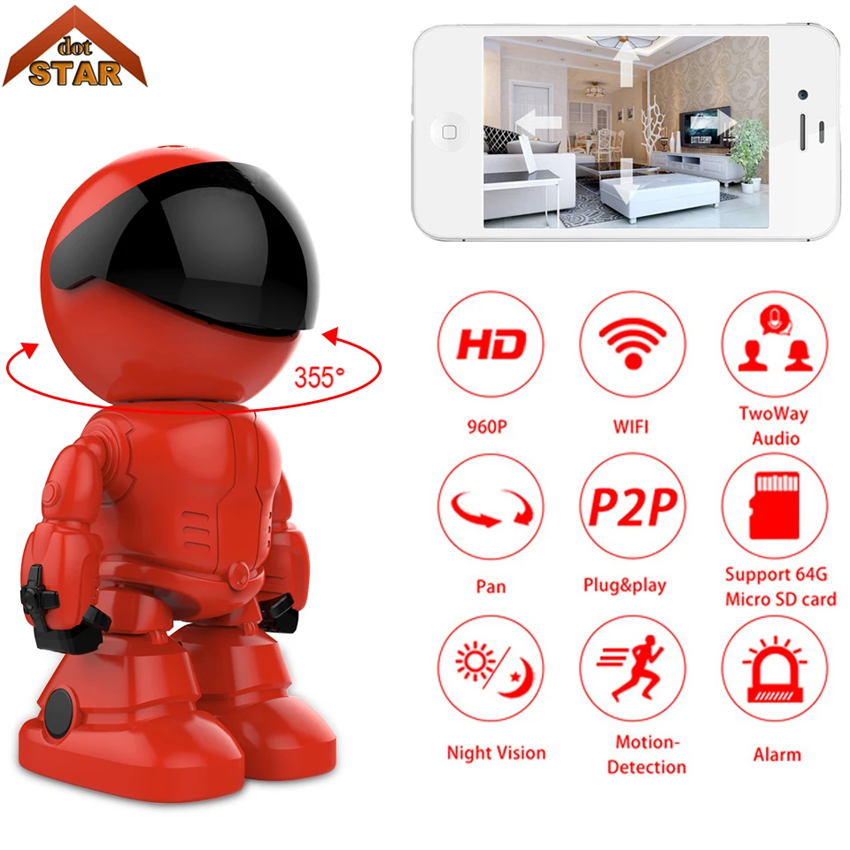 

Stardot Robot IP Camera HD WIFI Baby Monitor 960P 1.3MP CMOS P2P Audio Security Remote Home Wireless CCTV Camera