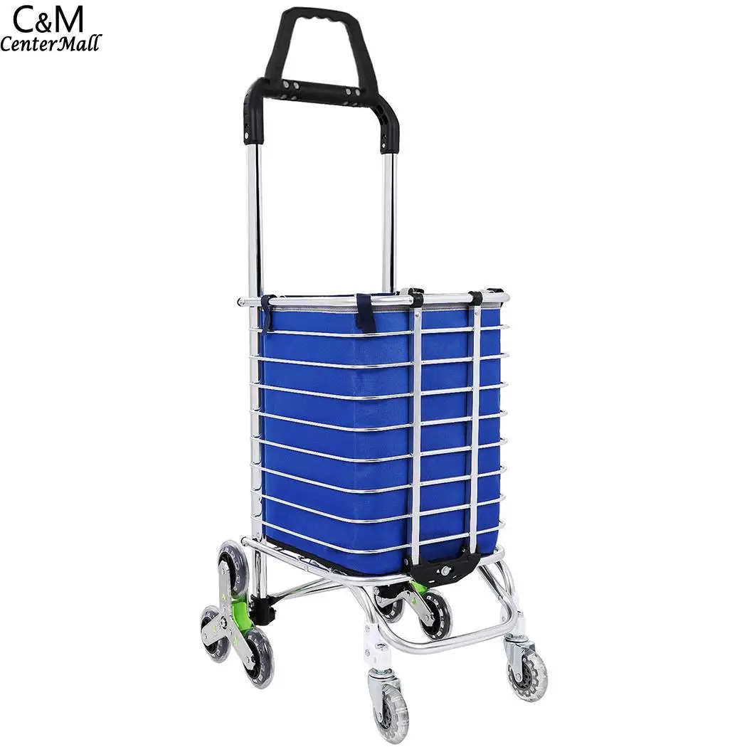 

Aluminum Handle Oxford Wheels Folding 8 Bag Cloth Triangular Cart Shopping Double Stairs