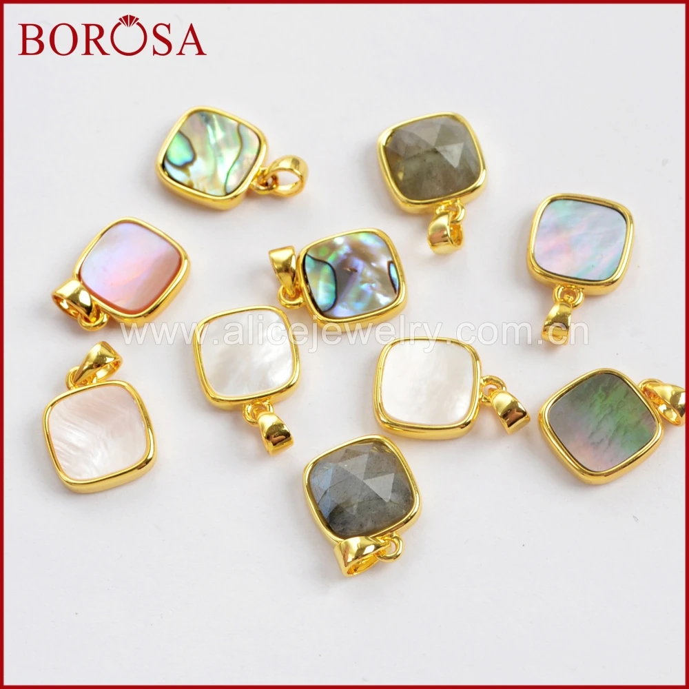 BOROSA 10 шт. модные квадратные многофункциональные граненые камни подвески золотой