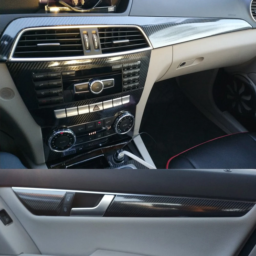 

For Benz C Class W204 2011-14 Interior Central Control Panel Door Handle 5DCarbon Fiber Stickers Decals Car styling Accessorie