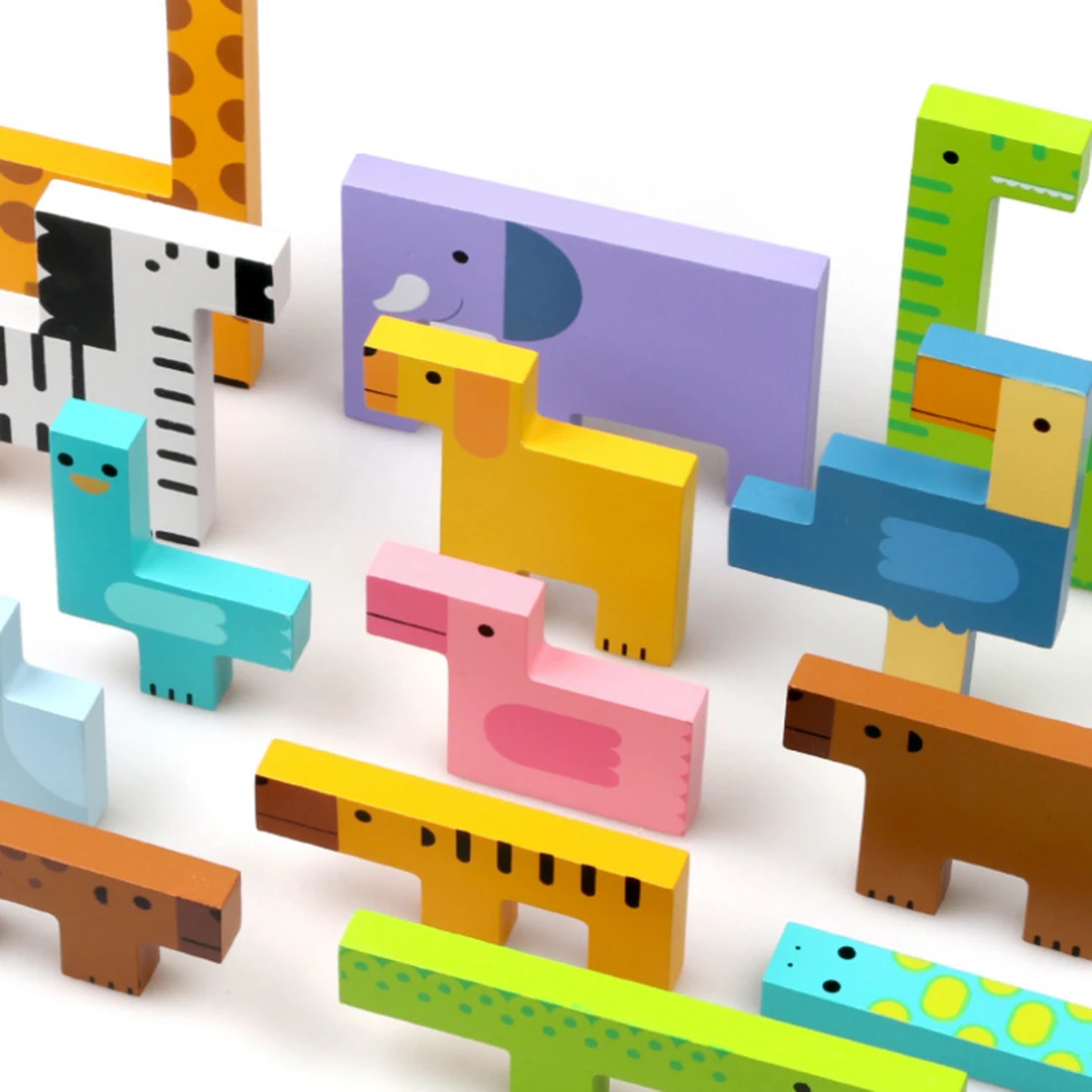 

Cute Animal Cartoon Shape Tetris Building Kit Early Educational Jigsaw Puzzle Toys For Kids