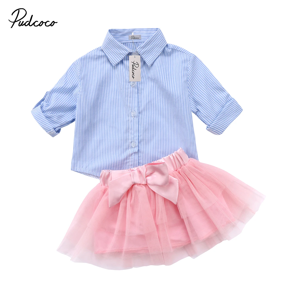 Toddler Baby Girls Clothes Ruffle Striped T Shirt Tops Skirt Dress Outfits Set