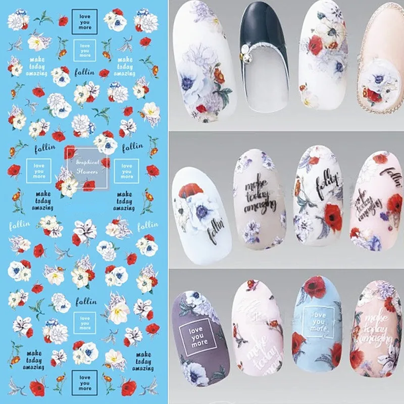 

1 Sheet Spring Flower Nail Art Stickers Water Decals Transfer Stickers Manicure Marble Nail Design Sticker Marble Water Stickers