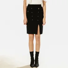 Весенне-осенняя модная однотонная женская юбка миди с высокой талией ампир, Женская Офисная Женская юбка, рабочая трикотажная юбка черного цвета