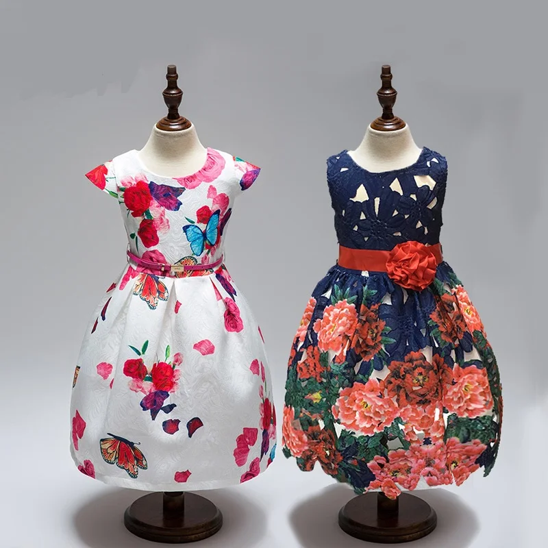 

L557 Spring and Summer Girls Clothes Rose Dress printed cotton butterfly Summer Dress
