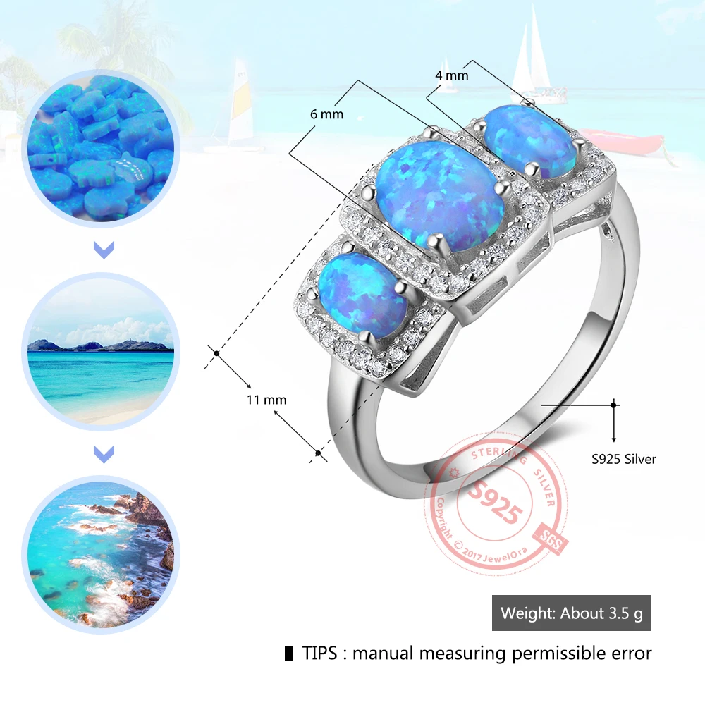 925 Sterling Silver Women's Rings Luxurious Blue Opal Stone Party Jewelry Anel For Women (JewelOra RI103622)