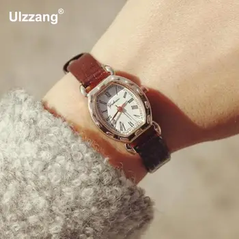 

Fashion Pretty Black White Pink Rose Gold Steel Shell Rome Dial Leather Quartz Women Ladies Girls Watch Wristwatches