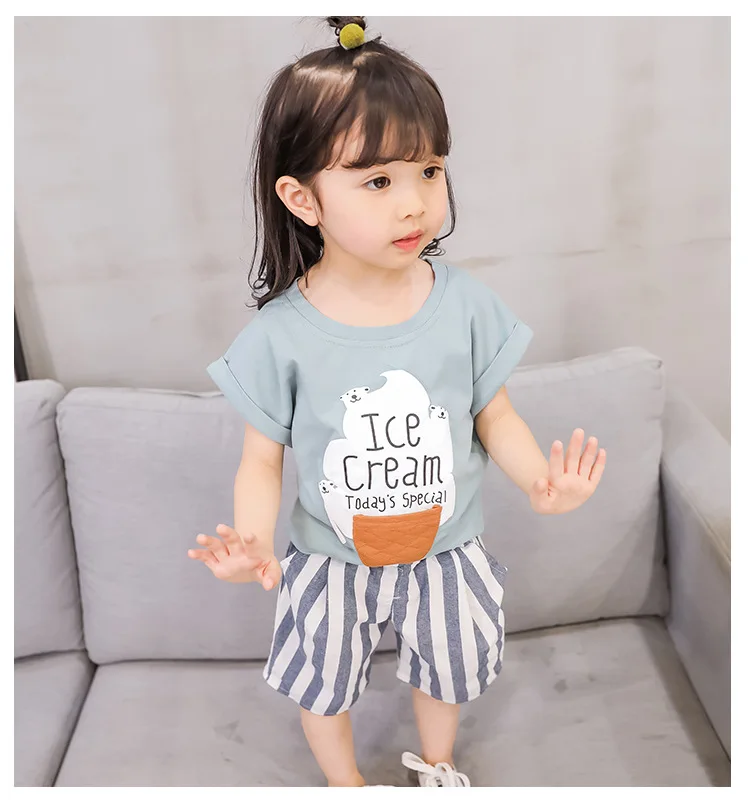 New Cotton Baby Boys Clothes Set Summer Casual Toddler Girl Outfits 2pcs Children Clothing Letter Tshirt Stripe Shorts Kids Suit (4)