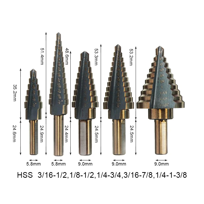 Set Hss Cobalt Multiple Hole 50 Sizes Step Drill Bit Set to Use PRO 5pcs
