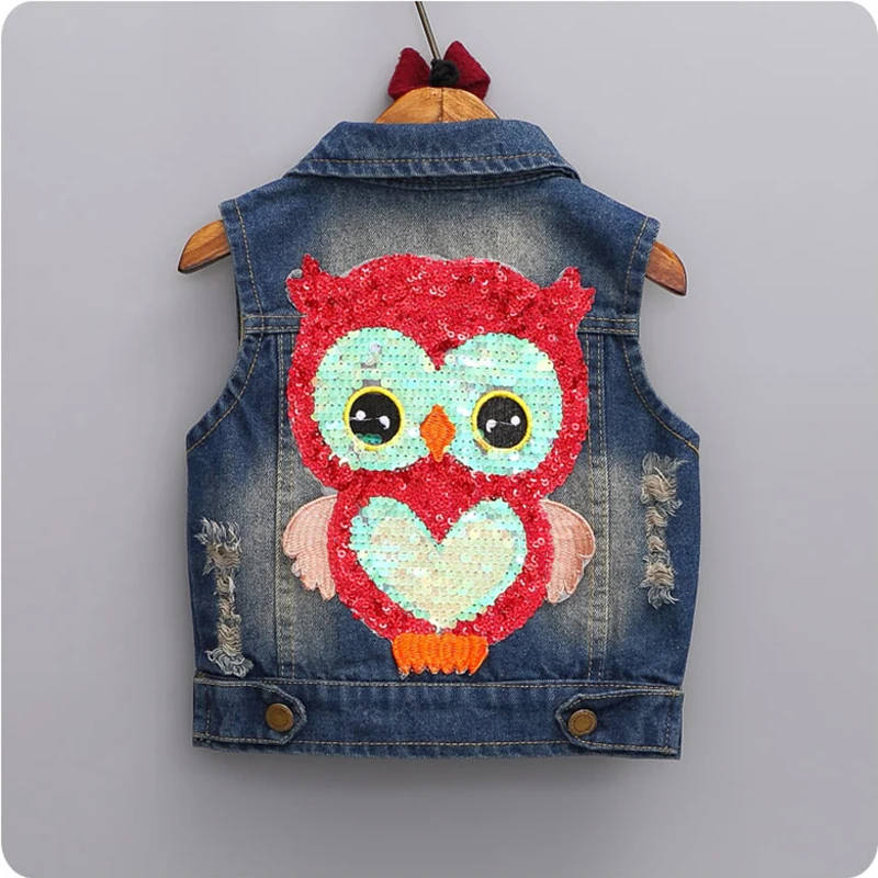 Baby Jeans vest Cartoon Owl  Baby Girls clothes 2018 Sleeveless Denim Jackets kids Lapel Cowboy Waistcoats Outwear