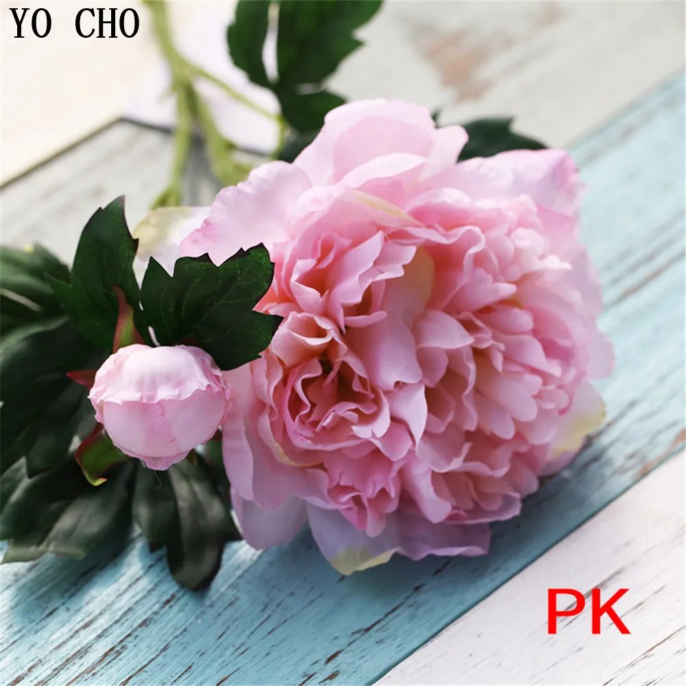 

YO CHO Christmas Decoration For Home Artificial Peony Flower 2 Head Wedding Decorations High Quality Silk fake Peony
