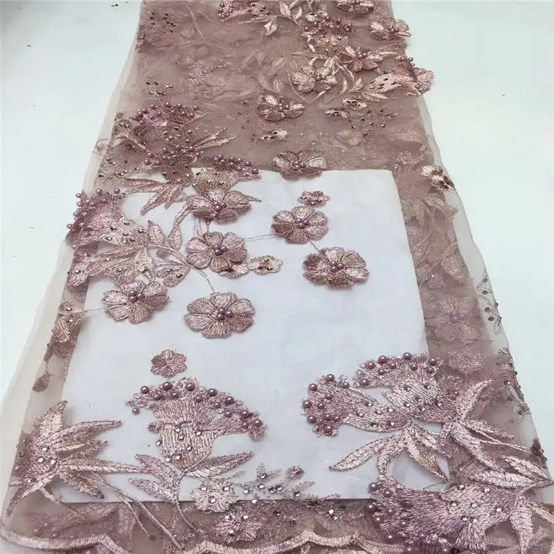 5yard purple pink blue African lace fabric 3D flower pattern embroidery French clothing accessories | Дом и сад