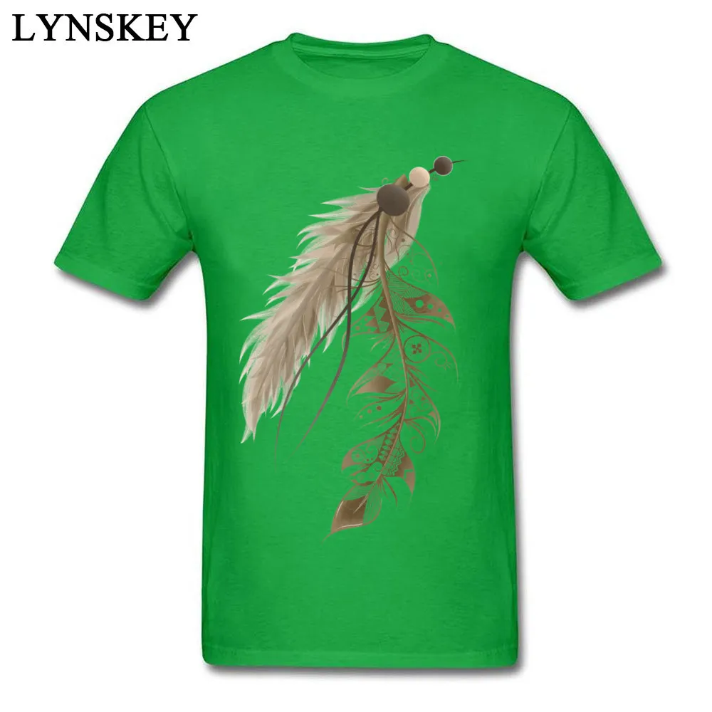 100% Cotton Mens Short Sleeve T-Shirt Cool Tops Tees Coupons Summer Round Collar Tee-Shirts Bohemian Feather Top Quality green