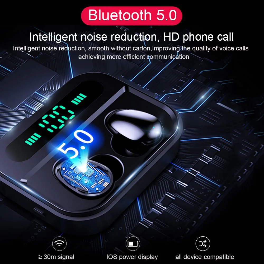 CALETOP TWS 5,0 Bluetooth наушники IPX7 беспроводные наушники стерео Hi-Fi беспроводные наушники светодиодный чехол с дисплеем питания 2200 мАч