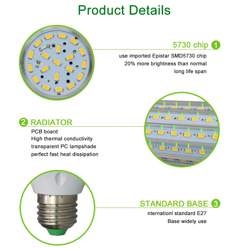 Лампада E27 светодиодная лампа для кукурузы AC85 265V LED18W 80 W 5730SMD энергосберегающая