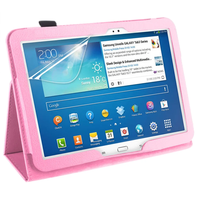 

PU Leather Case Cover For Samsung Galaxy Tab 3 10.1 P5200 P5210 P5220 Tablet Colour:Pink