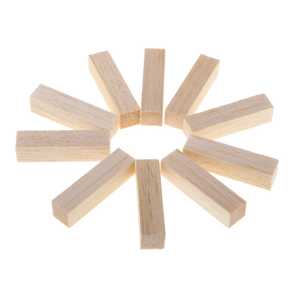 10x Square Unfinished Balsa Wood Stick Wooden Dowel Rod Block for Kids Model Making DIY Craft Home Party Decoration 50/80mm