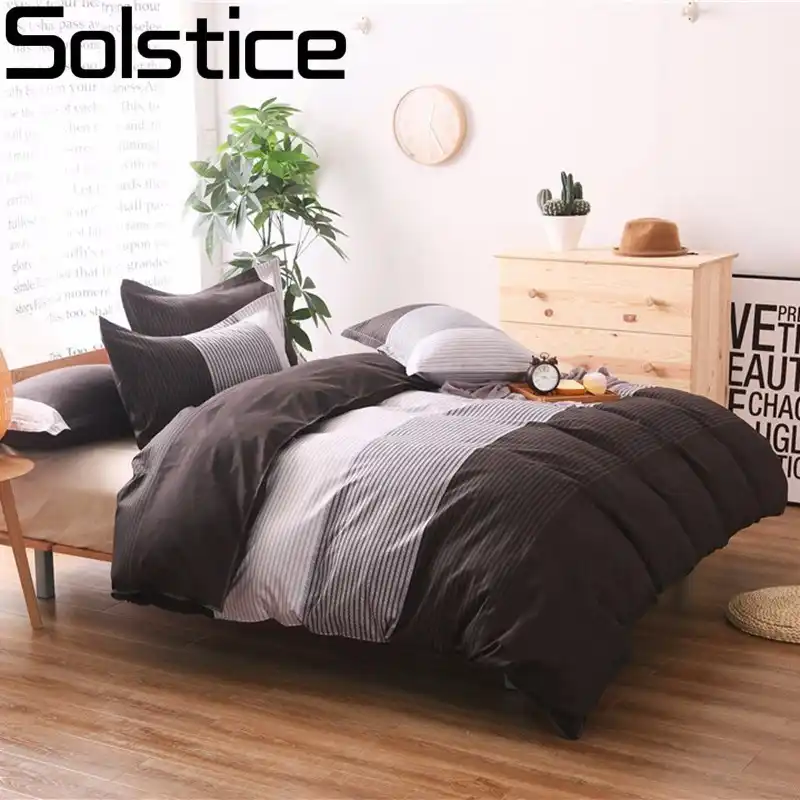 Solstice Japanese Simple Stripes Style Duvet Cover Set 3pcs Bed
