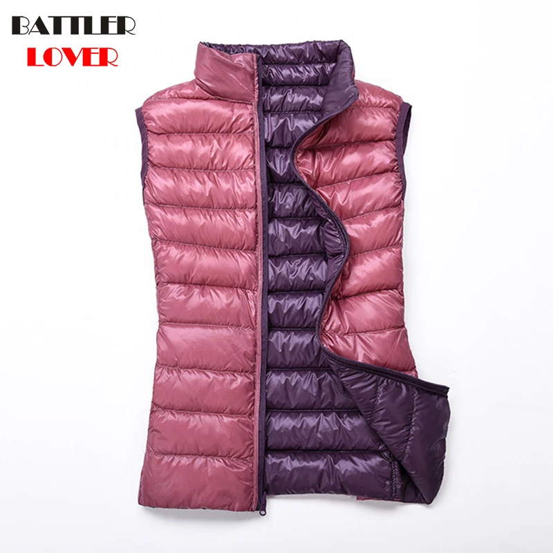 Double Wear Light Down Women Ultralight White Duck Down Sleeveless Parkas Female Jacket Ladies Wadded Coat Reversible Waistcoat