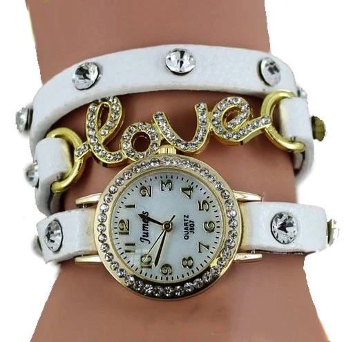 Часы-браслет женщины любят Шарм искусственная кожа ремень девушка наручные часы хрустальные камни Золотой горный хрусталь Винтаж Мода