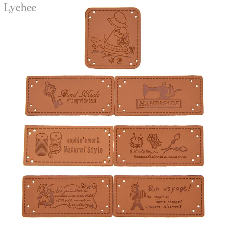 

Lychee 50pcs PU Leather Labels For Garment Shoes Jeans Bags DIY Handmade Sewing Accessories Letter Print Labels Sewing Crafts