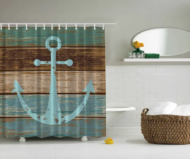Nautical Anchor Rustic Wood Shower Curtain Water Soap And Mildew Nautical Anchor Rustic Wood Shower Curtain Water Soap And Mildew Resistant