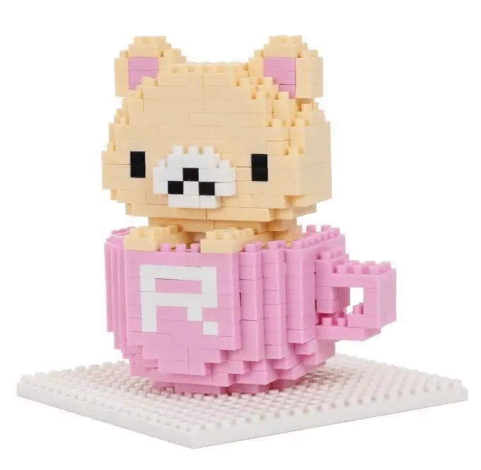 Оптовая Rilakkuma QCF Микро Блоки Мультфильм Пластиковые Мини Медведь DIY Строительство