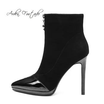 

Arden Furtado 2018 autumn winter zipper sexy stilettos platform fashion party shoes ladies high heels pointed toe ankle boots
