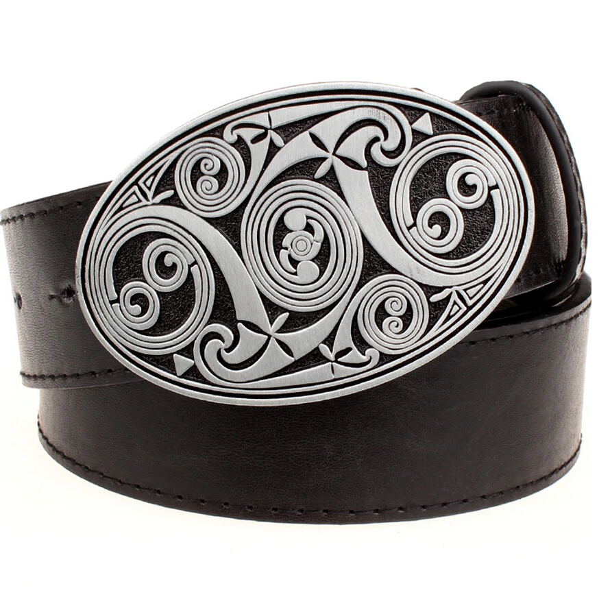 Fashion men's belt round swirl metal buckle belts simple irregular