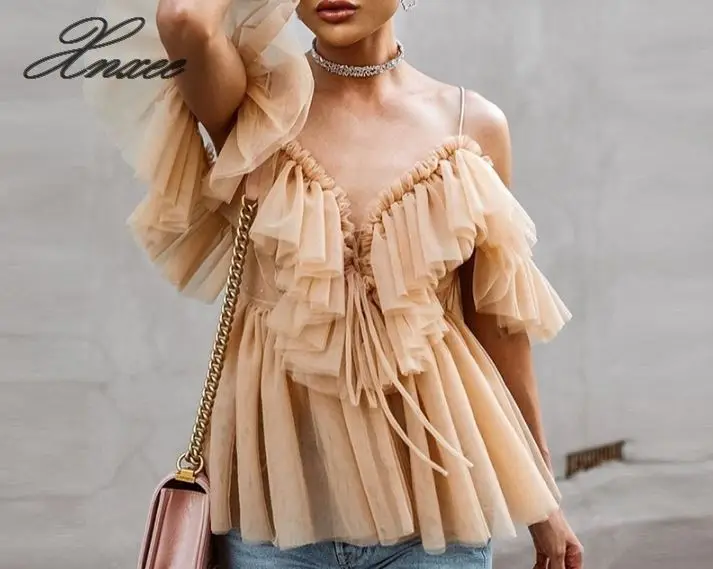 

2019 spring and summer sexy mesh women's small sling top short