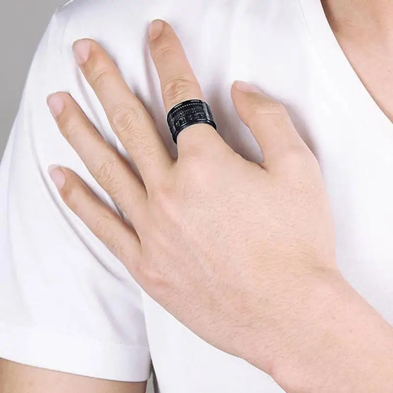 Титановое стальное мужское кольцо, вращающееся по времени, кольца с арабскими цифрами, календарные кольца, черные часы, кольцо для мужчин, золотые, черные кольца