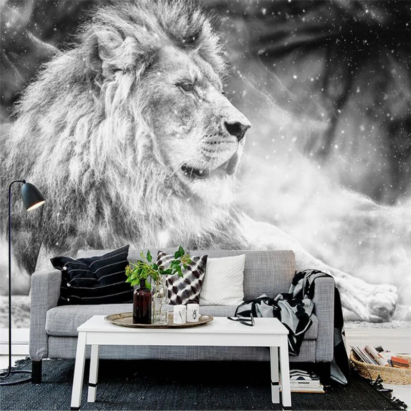 Us 885 41 Offcustom Wallpaper Mural Black White Wind Lion King Tv Backdrop Modern Simple Background Wall Murals Photo 3d Wallpaper Beibehang In