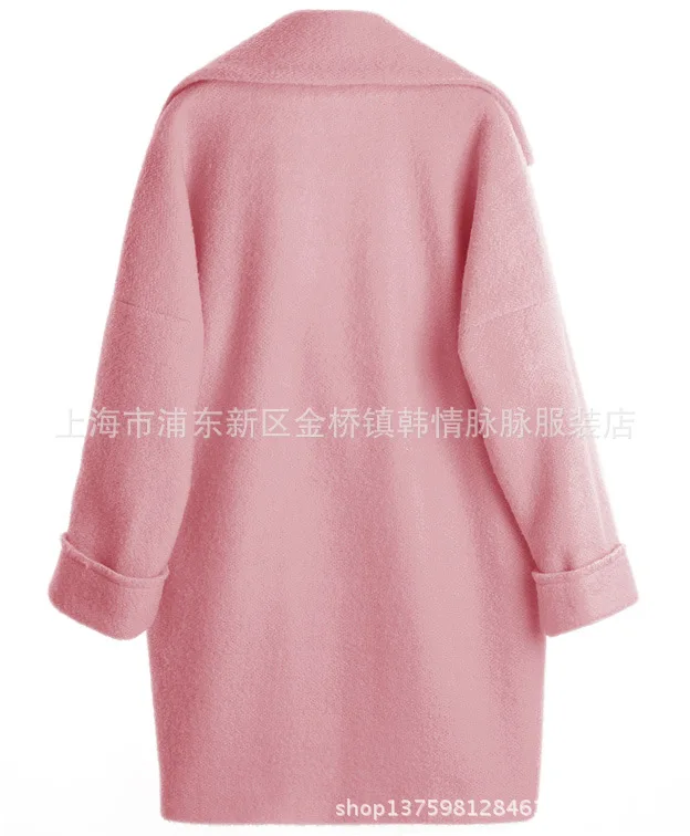 Модная новинка, розовая шерстяная куртка, женское свободное шерстяное пальто, верхняя одежда, осень-зима, повседневное кашемировое пальто для девушек