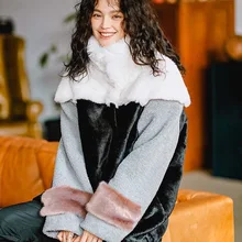 Осень зима дизайн Gloria& Grace черная Лоскутная овечья шерсть теплая Толстая свободная парка большого размера пальто Верхняя одежда