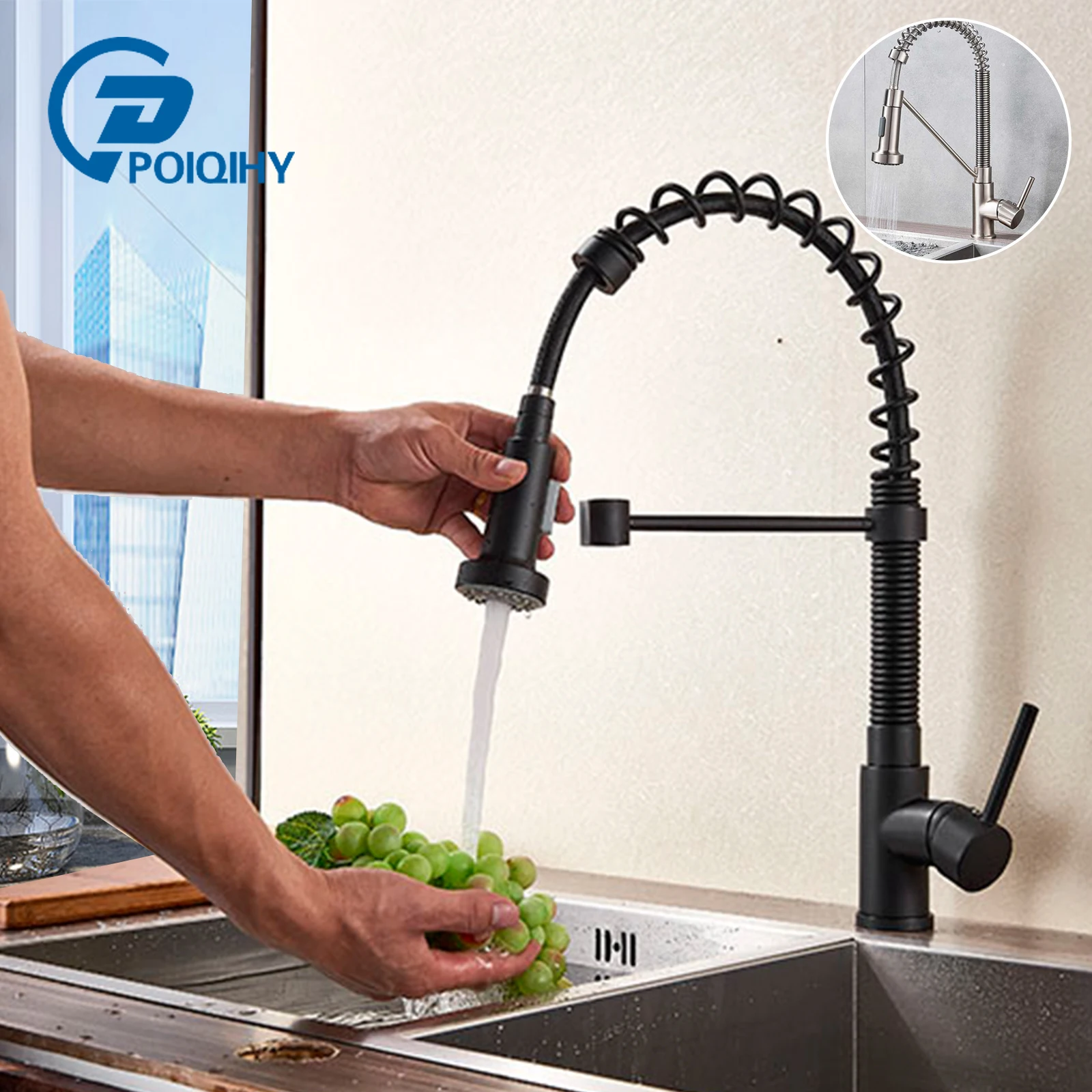 

Black Pull Down Kitchen Faucet Chrome 360 Rotation Single Sprayer Dual Modes Kitchen Sink Faucet Crane Hot Cold Water Mixer Tap