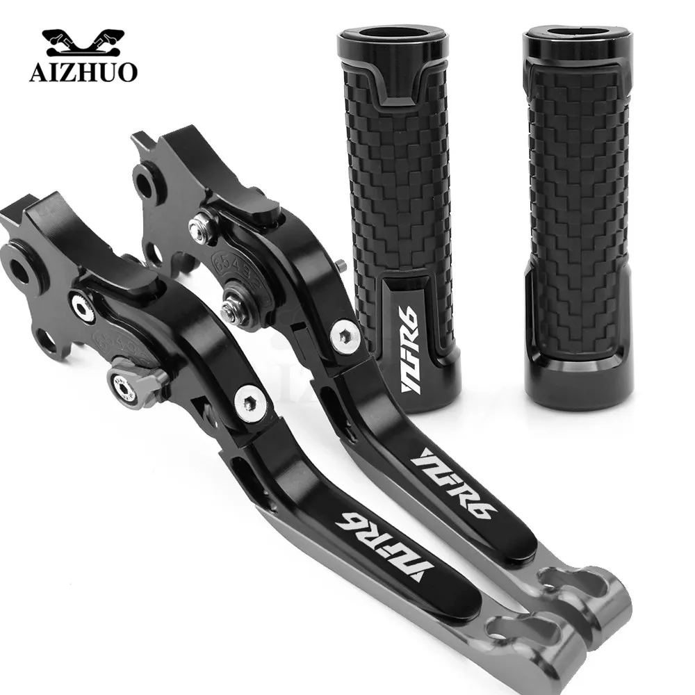 

Motorcycle Accessories Brake Clutch Lever Adjusable+Hand Grips Handlebar For YAMAHA YZFR6 YZF R6 1999-2004 2000 2001 2002 2003