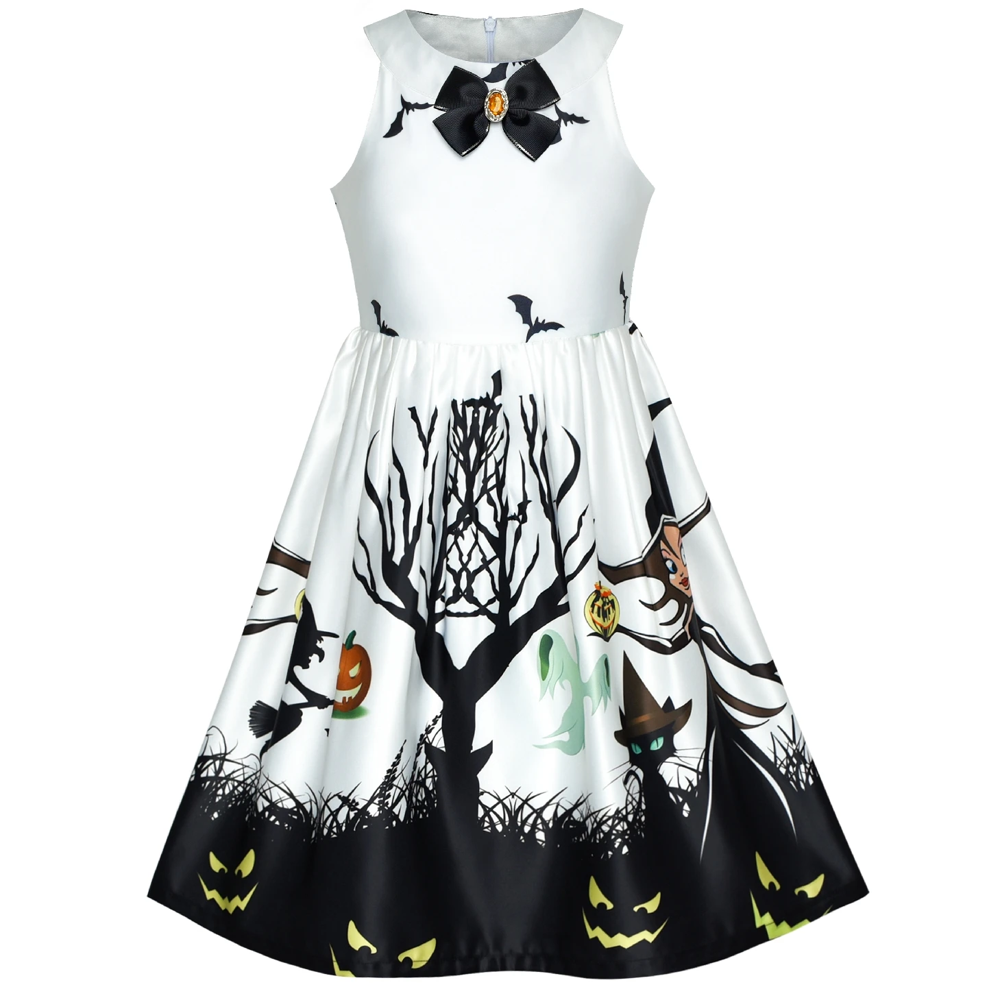 Sunny Fashion платья для девочек Хэллоуин Ведьма Летучая мышь Тыква Костюм Пурпурный