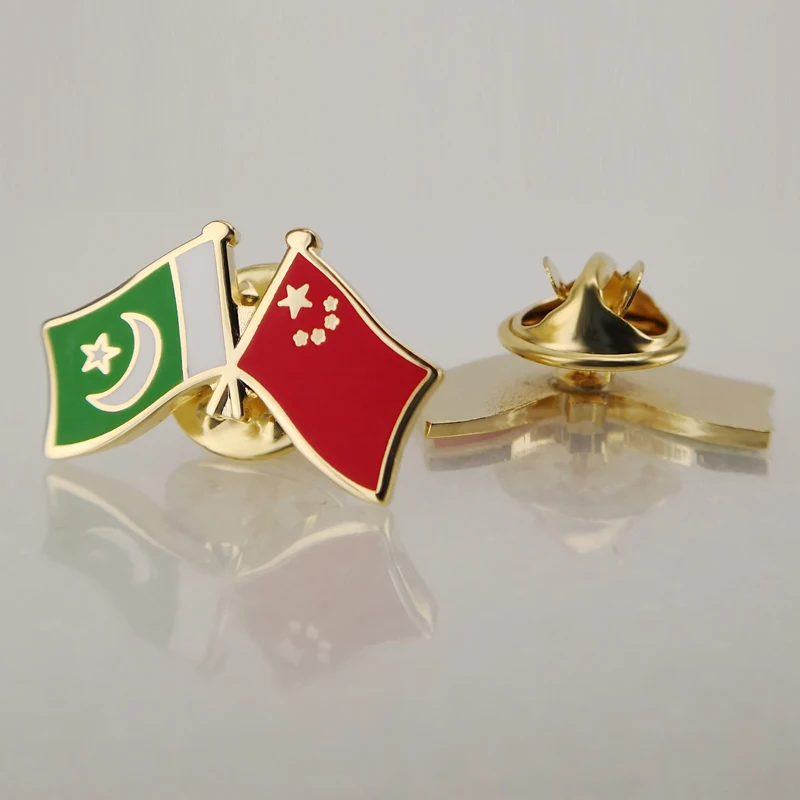 

Soft Enamel Pakistan and China Double Crossed Friendship Flags Lapel Pins