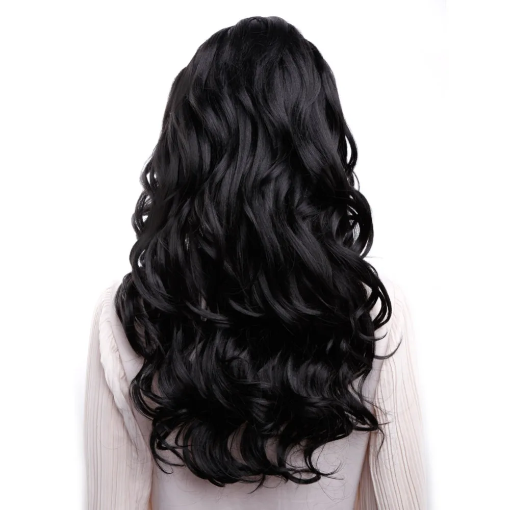 Амир длинный кудрявый парик черный синтетический тело волос кружева передний парик косплей волос парики для женщин
