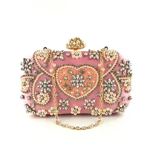 Женская сумка, клатч с кристаллами и бисером, вечерняя сумочка, сумка на цепочке с бантом, вечерние сумочки с карманом в виде бриллиантов и цветов