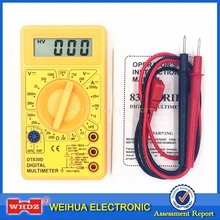 WHDZ DT 830D Mini Digital Multimeter with Buzzer Overload protection Voltage Ampere Ohm Meter Test Probe DC AC LCD Yellow