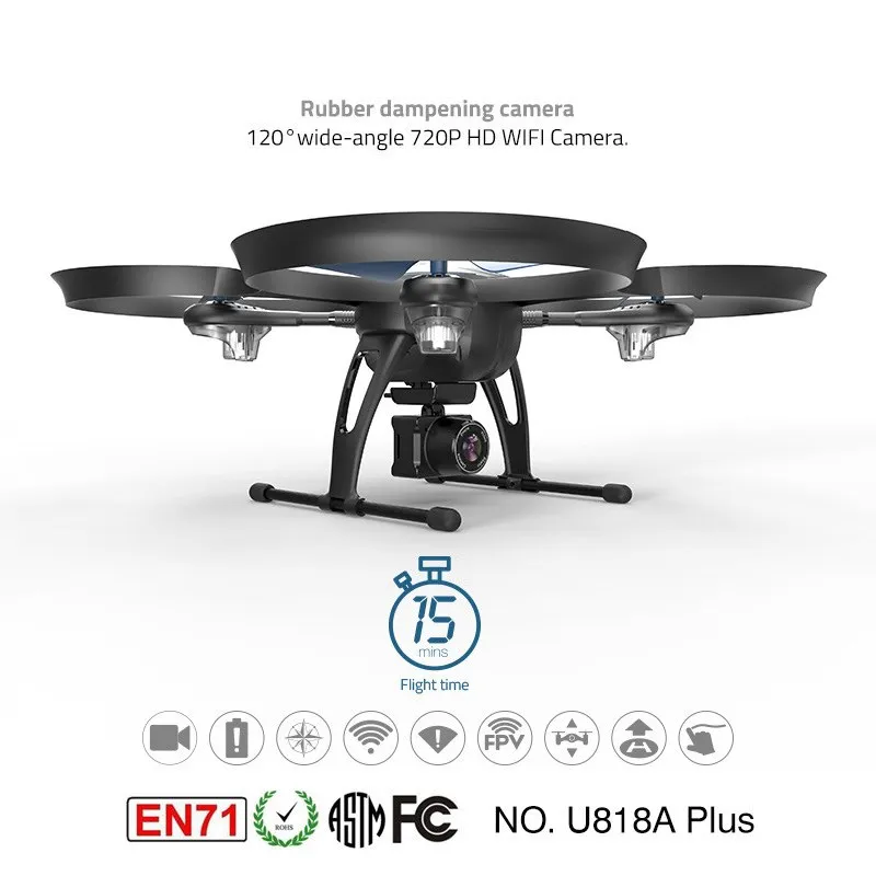 Квадрокоптер с оптической стабилизацией изображения HD FPV камера 1280x720 P UDI U818A-Plus wifi, высоко стабильный Квадрокоптер