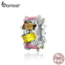 BAMOER разноцветные пробки из кубического циркония с силиконом для браслета 925 пробы серебро для женщин Роскошные ювелирные изделия SCC1182