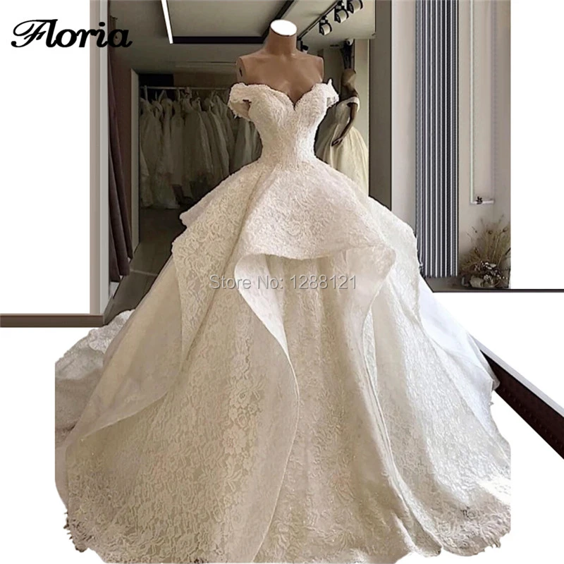 

New Lace Royal Train Wedding Dresses Vestido De Noiva Muslim Appliques Off the Shoulder Wedding Dress Arabic Bridal Gowns 2019