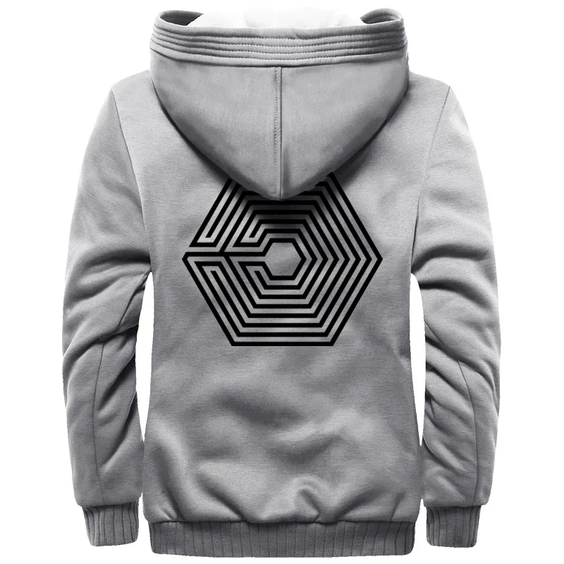 Gray03 EXO молнии с капюшоном Мужские трюки фланелевые пальто форма EXO Planet зимняя теплая хлопковая стеганая куртка повседневные толстовки - Цвет: Gray03