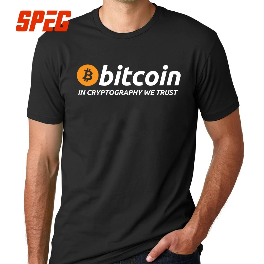 Футболки Биткоин в криптографии мы доверяем Мужская футболка с круглым вырезом и