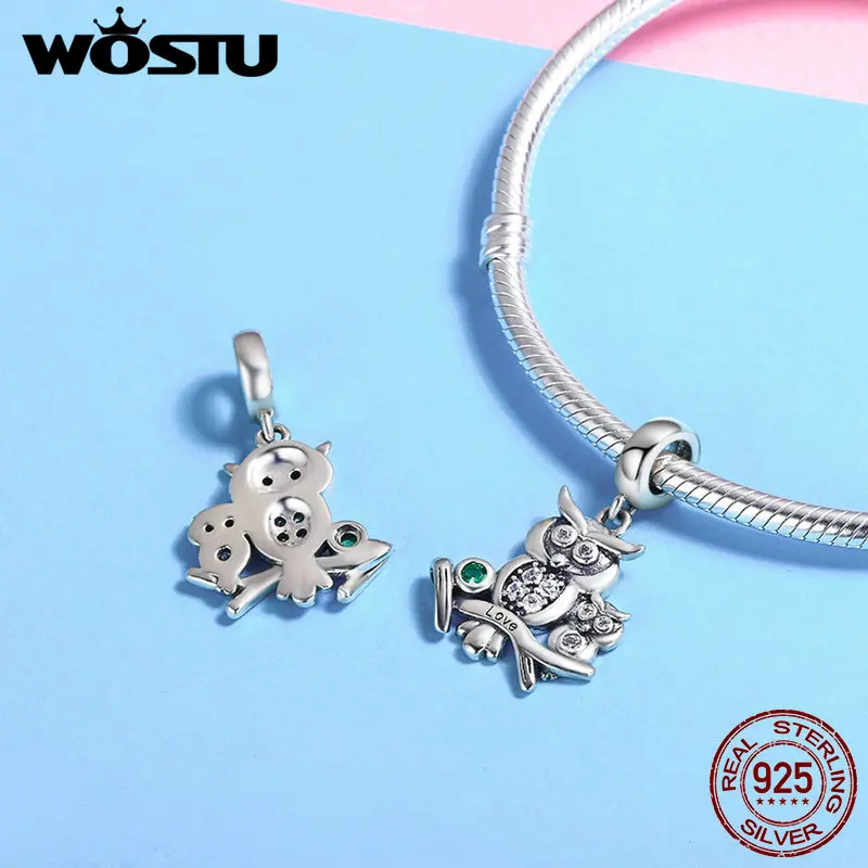 WOSTU Аутентичные 925 пробы серебряные милые сова любовь сюжетные Подвески подходят WST Браслеты DIY ювелирные изделия подарок CQC425